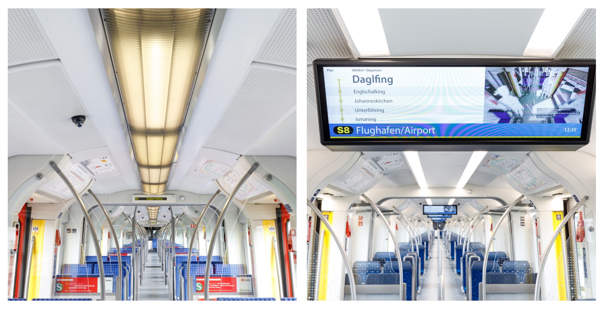 Modernisierung ET 423 S-Bahn München - Vorher-Nachher-Vergleich Blick durch den Zug