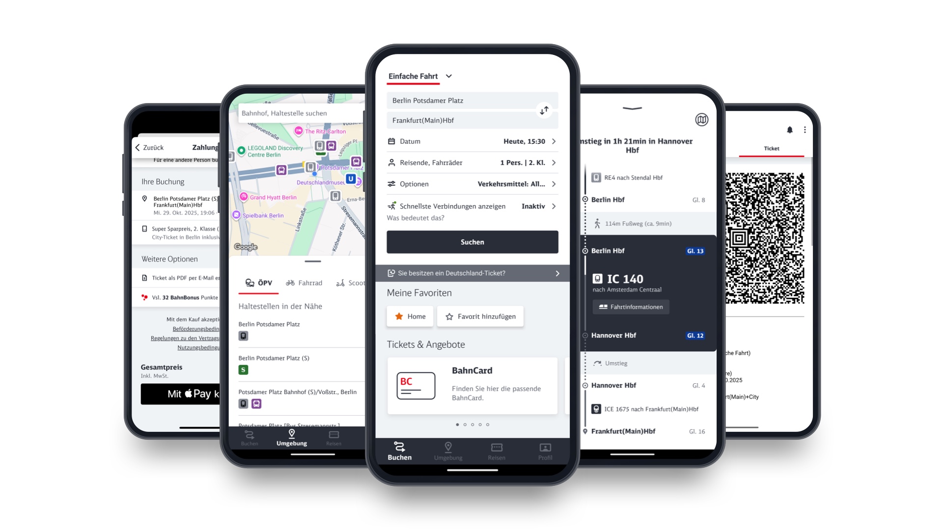 Verschiedene Funktionen der App DB Navigator