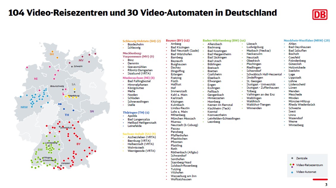 Standorte Video-Reisezentren der DB