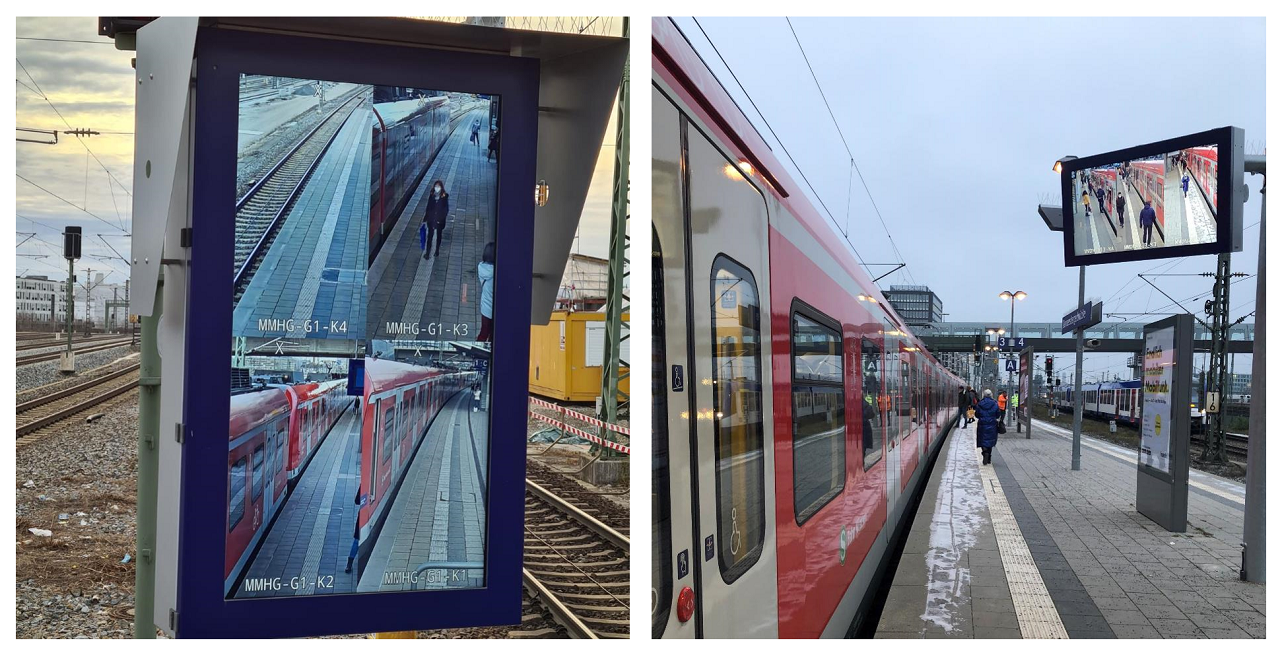 Bundesweit erstmalig im Einsatz: Die neuen Abfertigungsmonitore am Hirschgarten (links) und an der Donnersbergerbrücke.