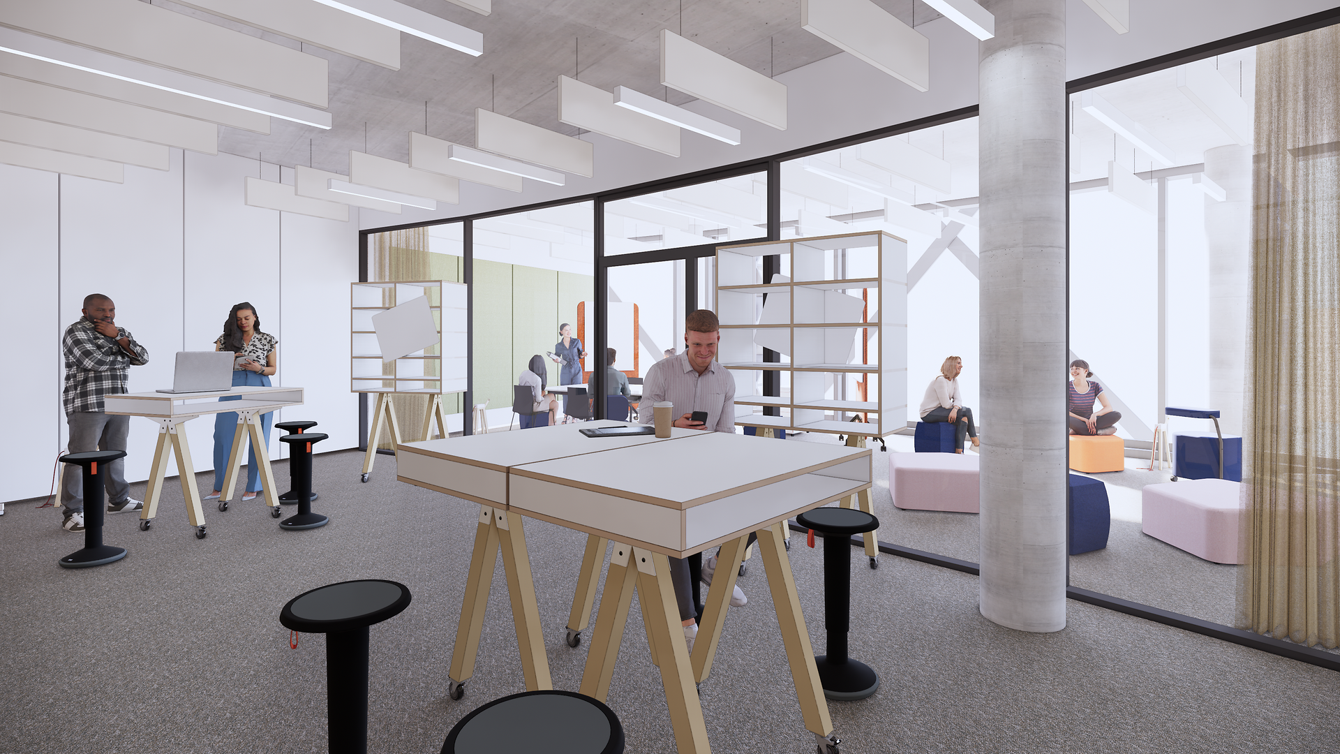 Blick in kreative Bürofläche