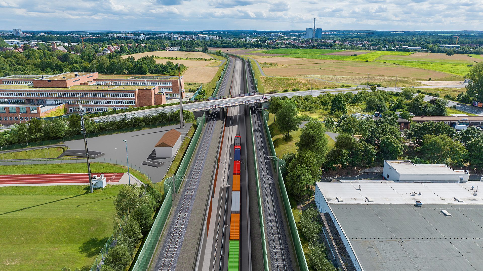 Visualisierung der neuen Güterzugstrecke parallel zur Bestandsstrecke an der Rothenburger Straße (Süd)