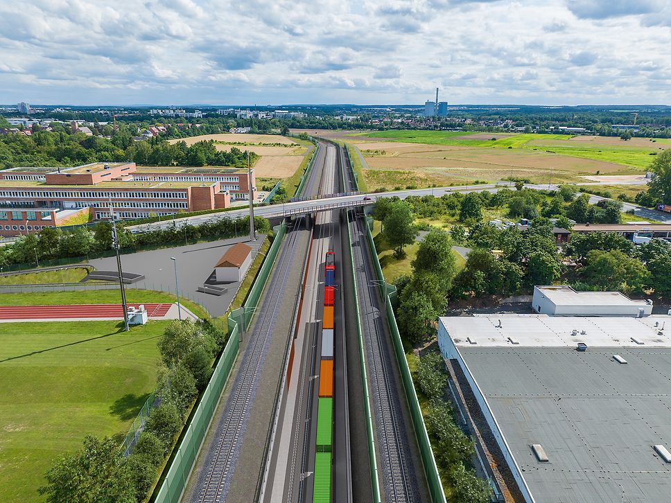Visualisierung der neuen Güterzugstrecke parallel zur Bestandsstrecke an der Rothenburger Straße (Süd)
