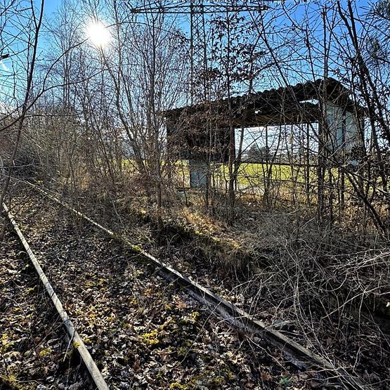 Gleise und ehemaliger Haltepunkt auf der alten Bahnstrecke 