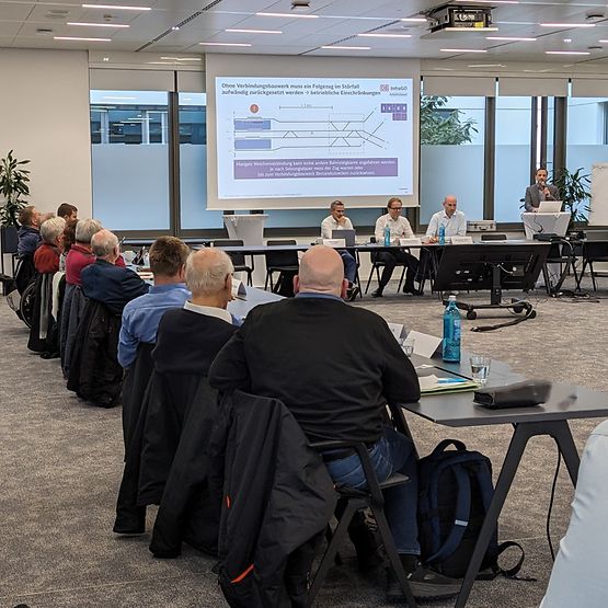 Teilnehmende beim Dialogforum sitzen an Tischen