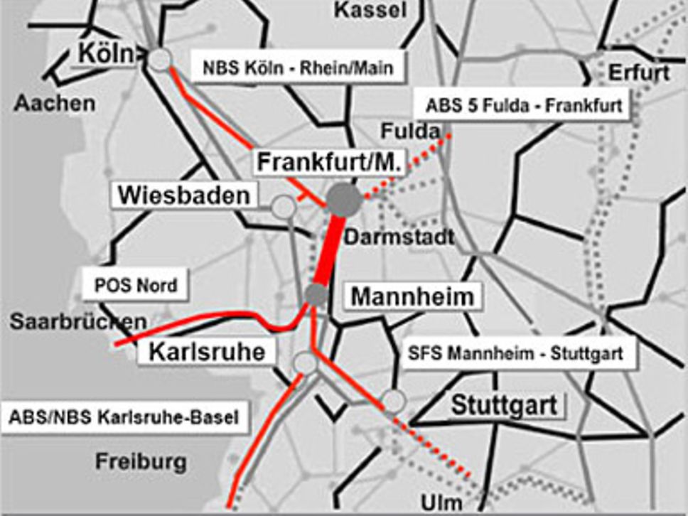 Quelle: DB AG Übersichtskarte Neubaustrecke Rhein/Main - Rhein/Neckar