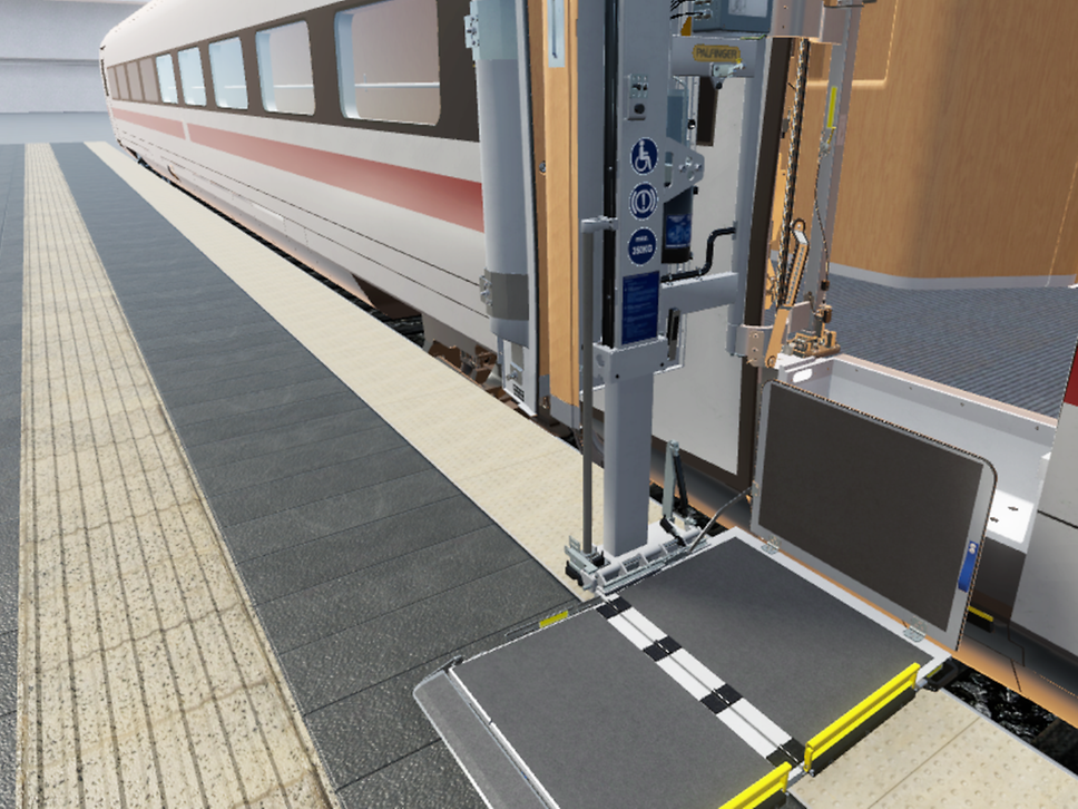 VR training on operating wheelchair lifts: ICE4 wheelchair lift ready for boarding