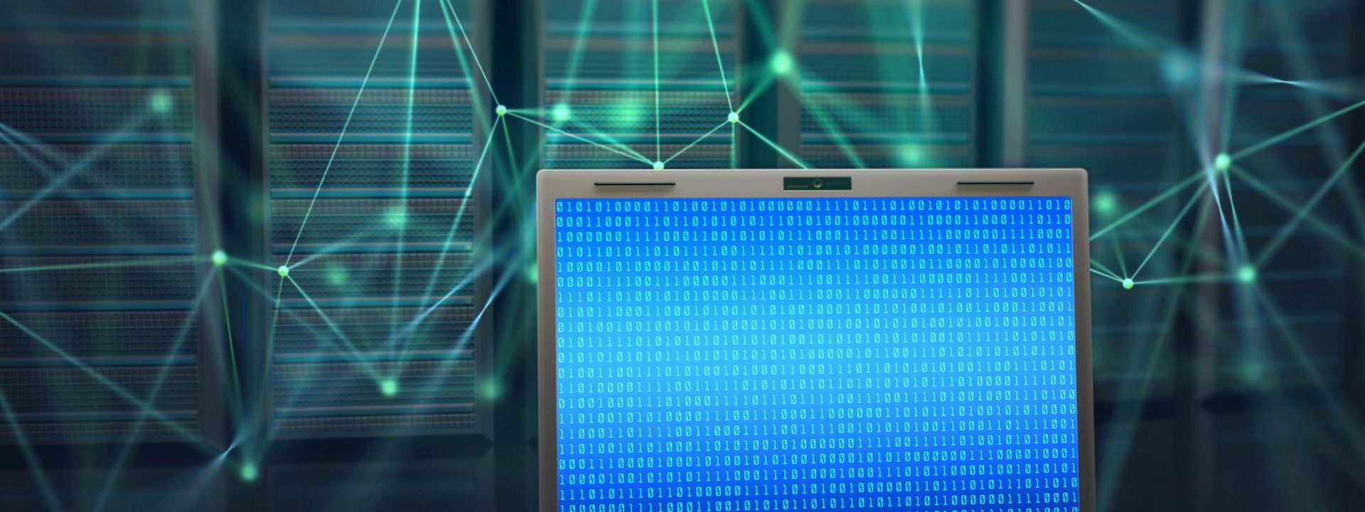 Ein Laptop mit Nullen und Einsen